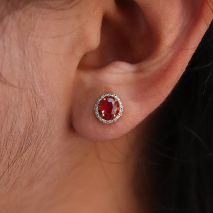Ruby Halo Earring 18K Gold