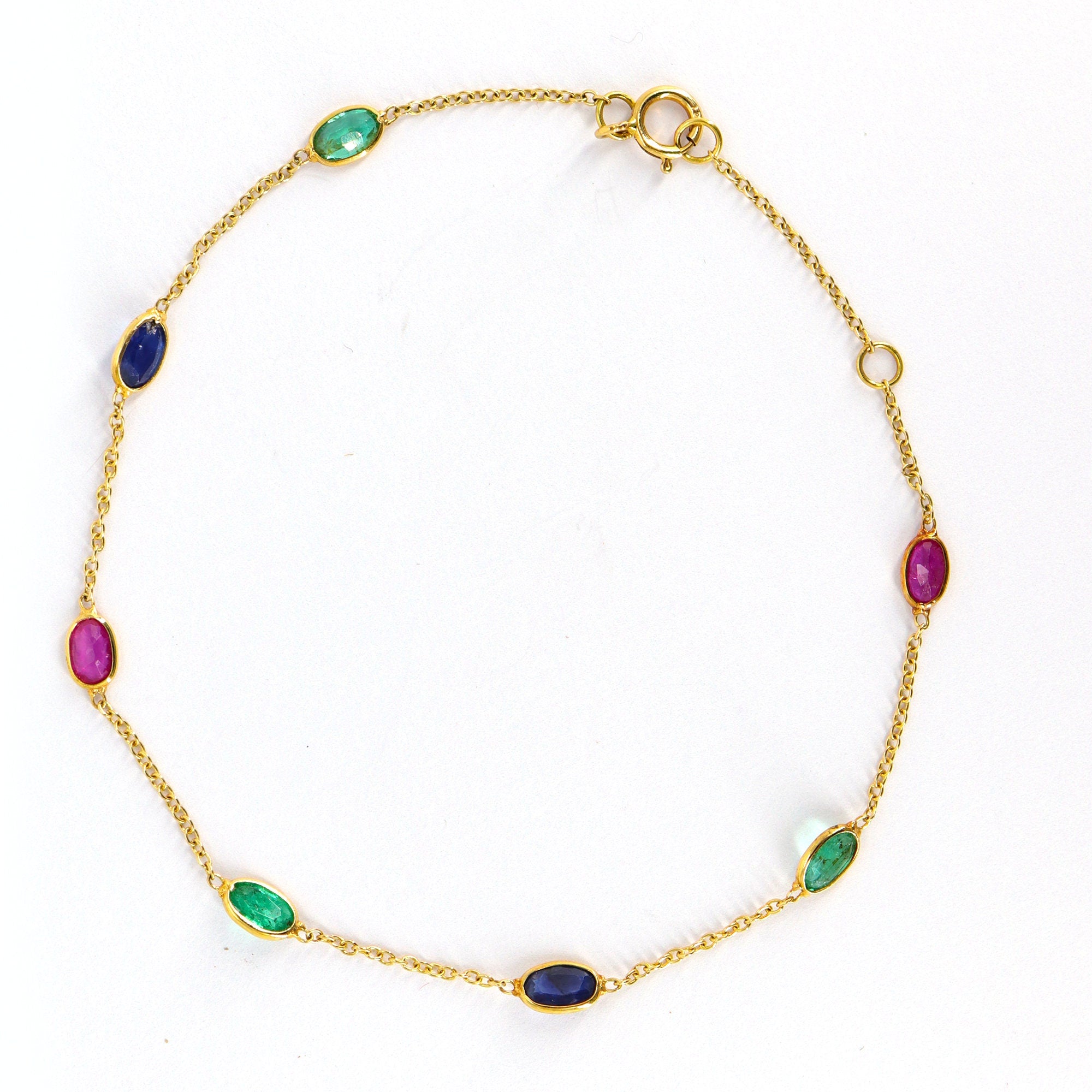 Tiny Multi Gemstone Bracelet 18K Gold