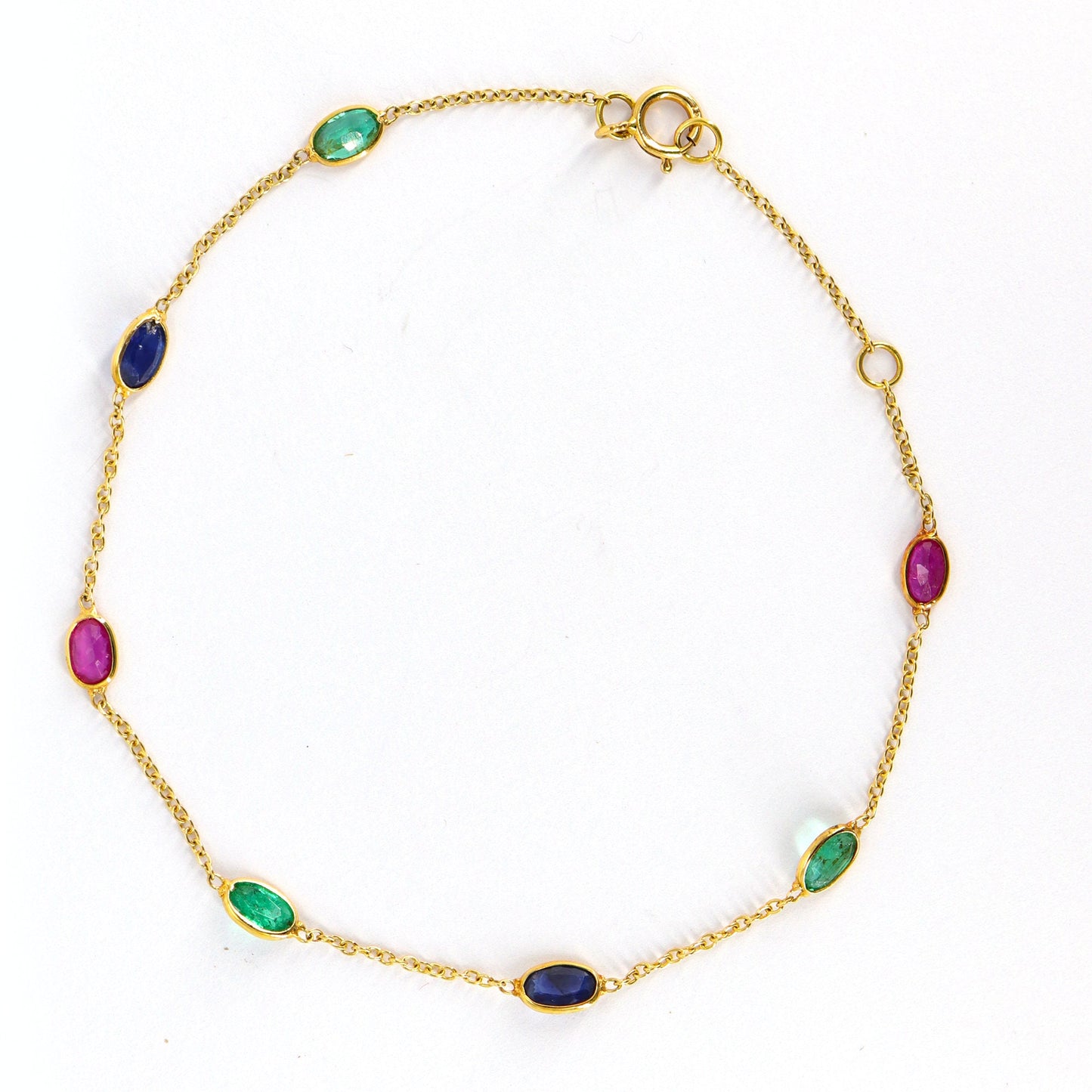 Tiny Multi Gemstone Bracelet 18K Gold