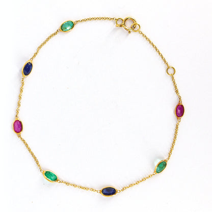 Tiny Multi Gemstone Bracelet 18K Gold