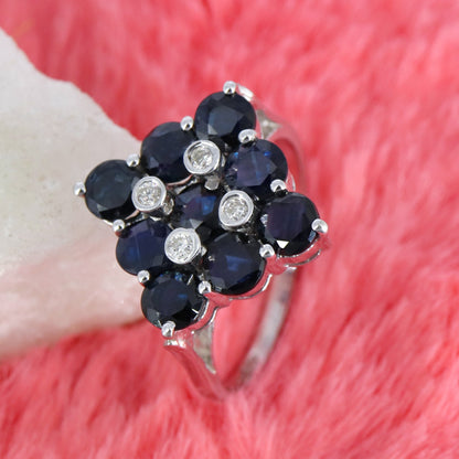 Statement Blue Sapphire Ring Silver