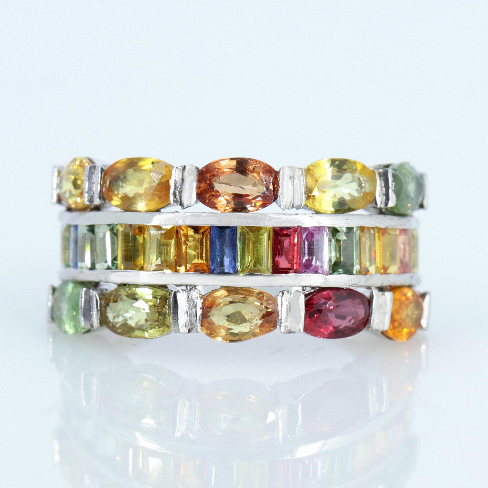 Rainbow Multi Sapphire Ring Silver