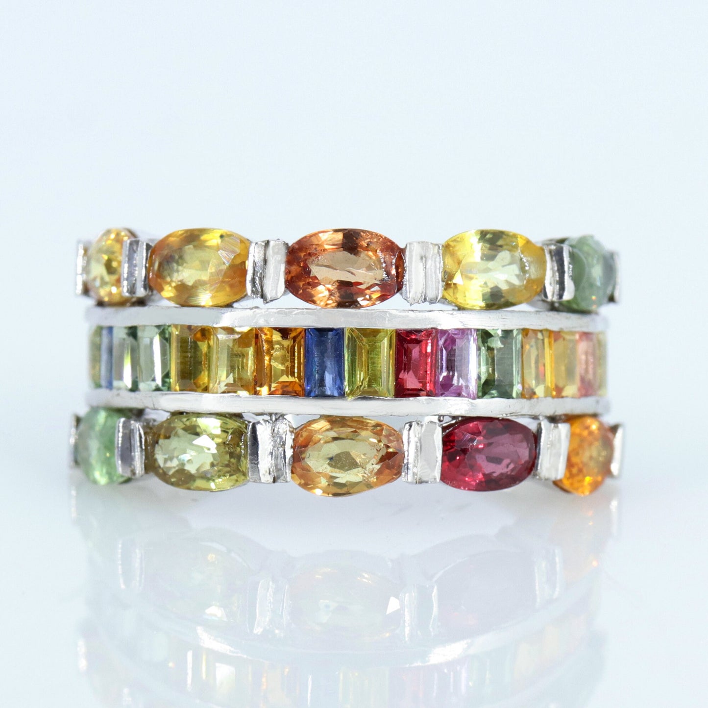 Rainbow Multi Sapphire Ring Silver