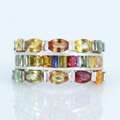 Rainbow Multi Sapphire Ring Silver