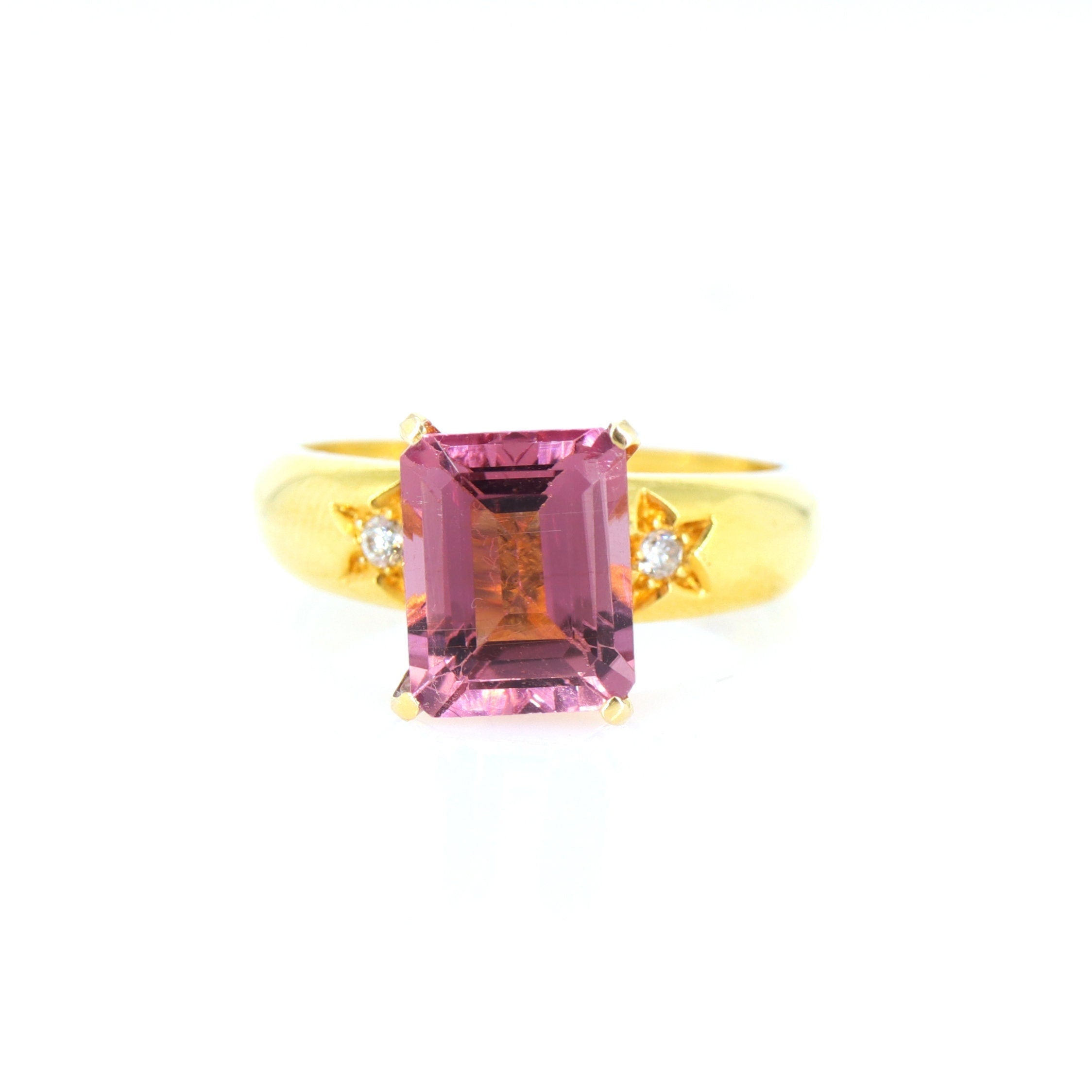 Baby Pink Tourmaline Wedding Band Classic Cocktail Ring 18K Gold