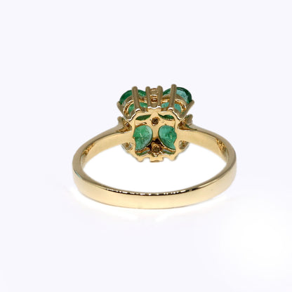 Handmade Emerald Flower Ring 14K Gold