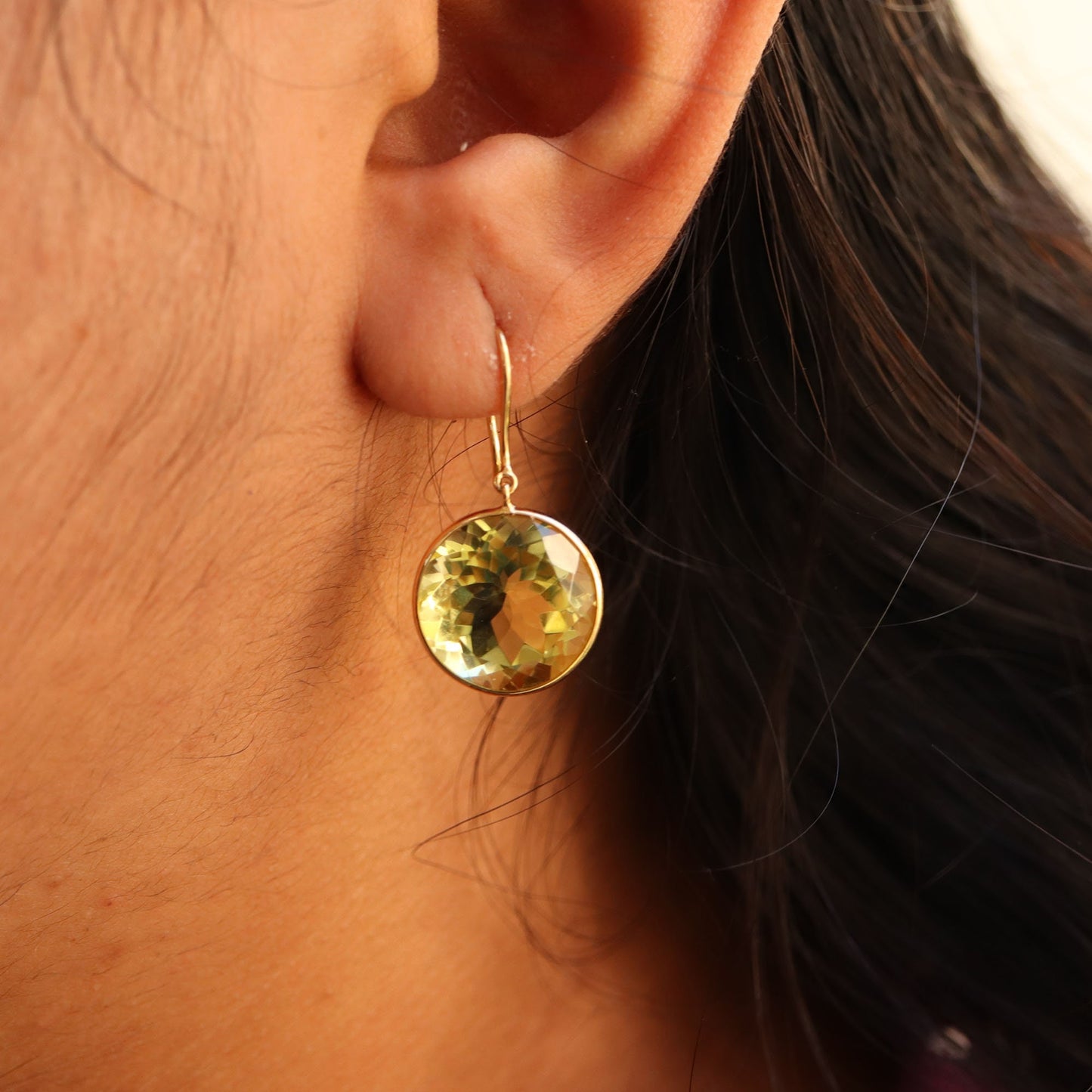 Yellow Handmade Lemon Topaz Hanging Earring 18K Gold