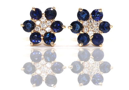 Genuine Blue Sapphire Stud Earring 14K Gold
