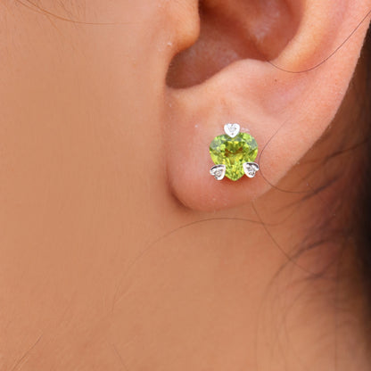 Heart Shape Green Gemstone Peridot Earring 14K Gold