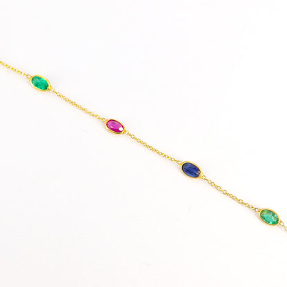 Tiny Multi Gemstone Bracelet 18K Gold