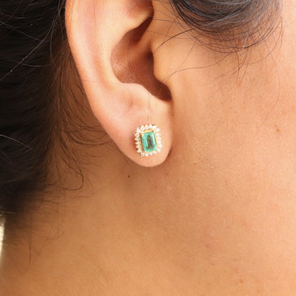 Yellow Jewelry Women Emerald Earring 14K Gold