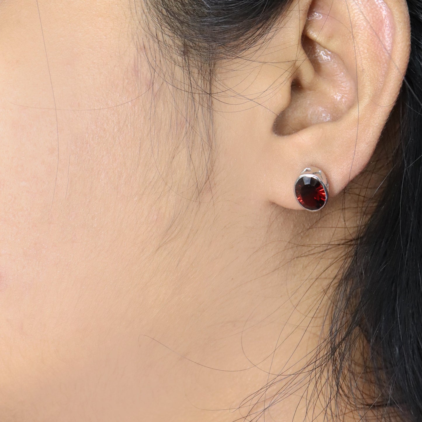 Bezel Red Garnet Oval Shape Studs 14Kt White I Love You Written Studs January Studs Gold