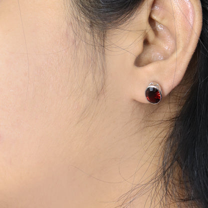 Bezel Red Garnet Oval Shape Studs 14Kt White I Love You Written Studs January Studs Gold