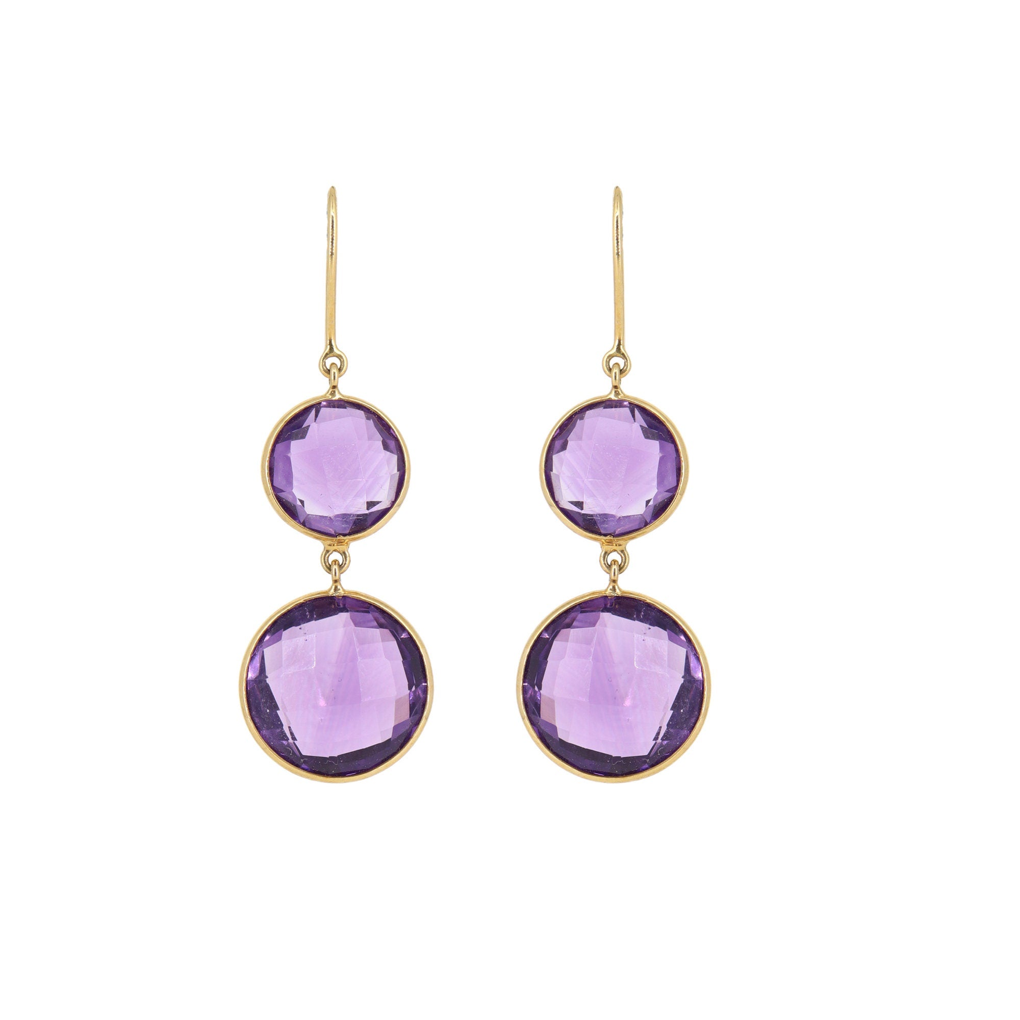 Checker Cut Amethyst Briolette Stone Earring 18K Gold