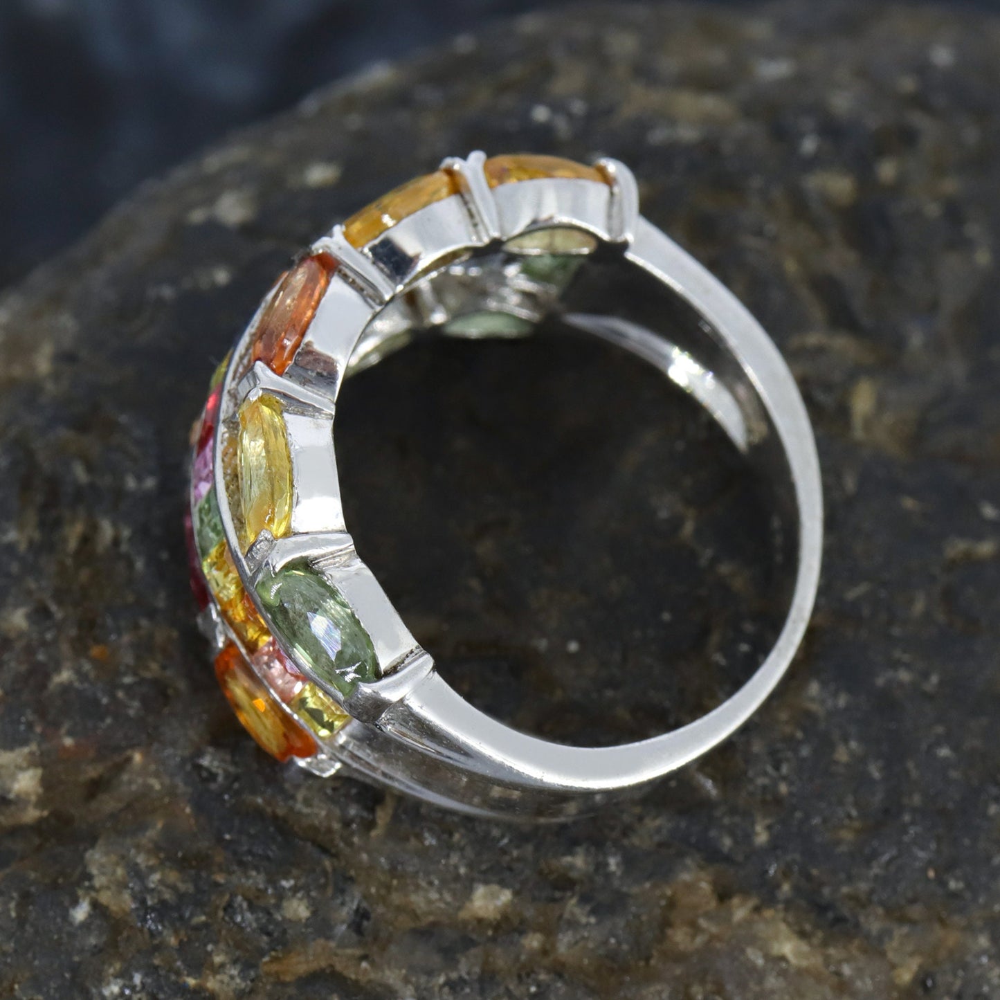 Rainbow Multi Sapphire Ring Silver