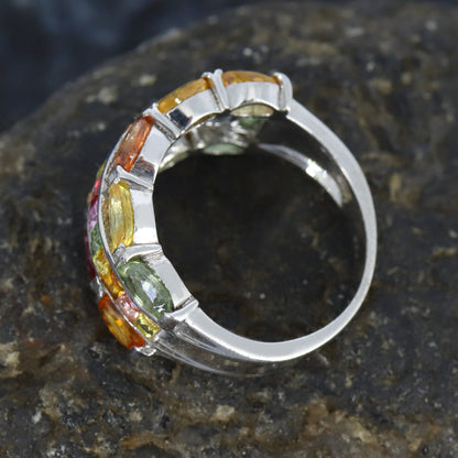 Rainbow Multi Sapphire Ring Silver