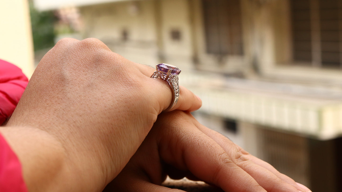 White Amethyst Engagement Ring 18K Gold
