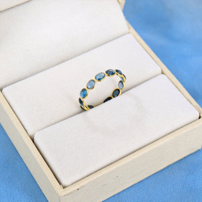 London Blue Topaz Semi Precious Stone Band Ring
