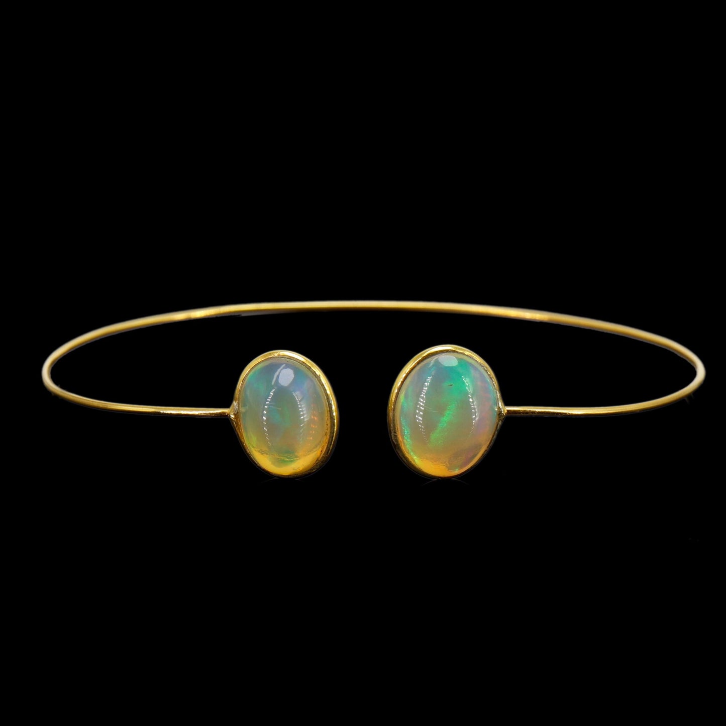 Oval Pear Shape Open Cuff Bangle Flexible Bangle Yellow Bangle Opal Finest Jewelry Anniversary 14K Gold