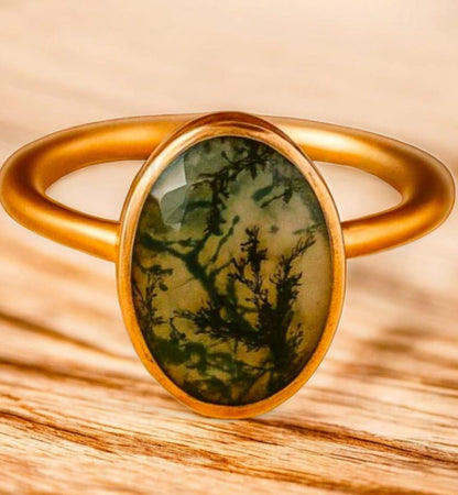 Moss Agate Engagement Ring 14K Gold