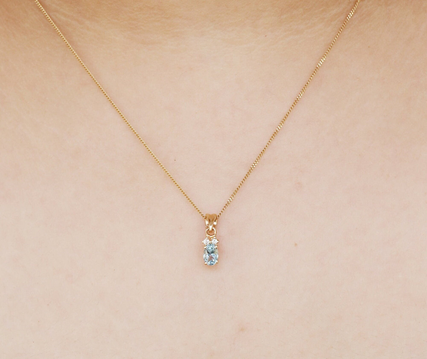 Tiny Aquamarine Pendant 14K Gold