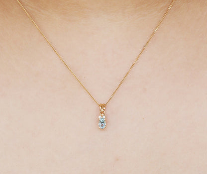Tiny Aquamarine Pendant 14K Gold
