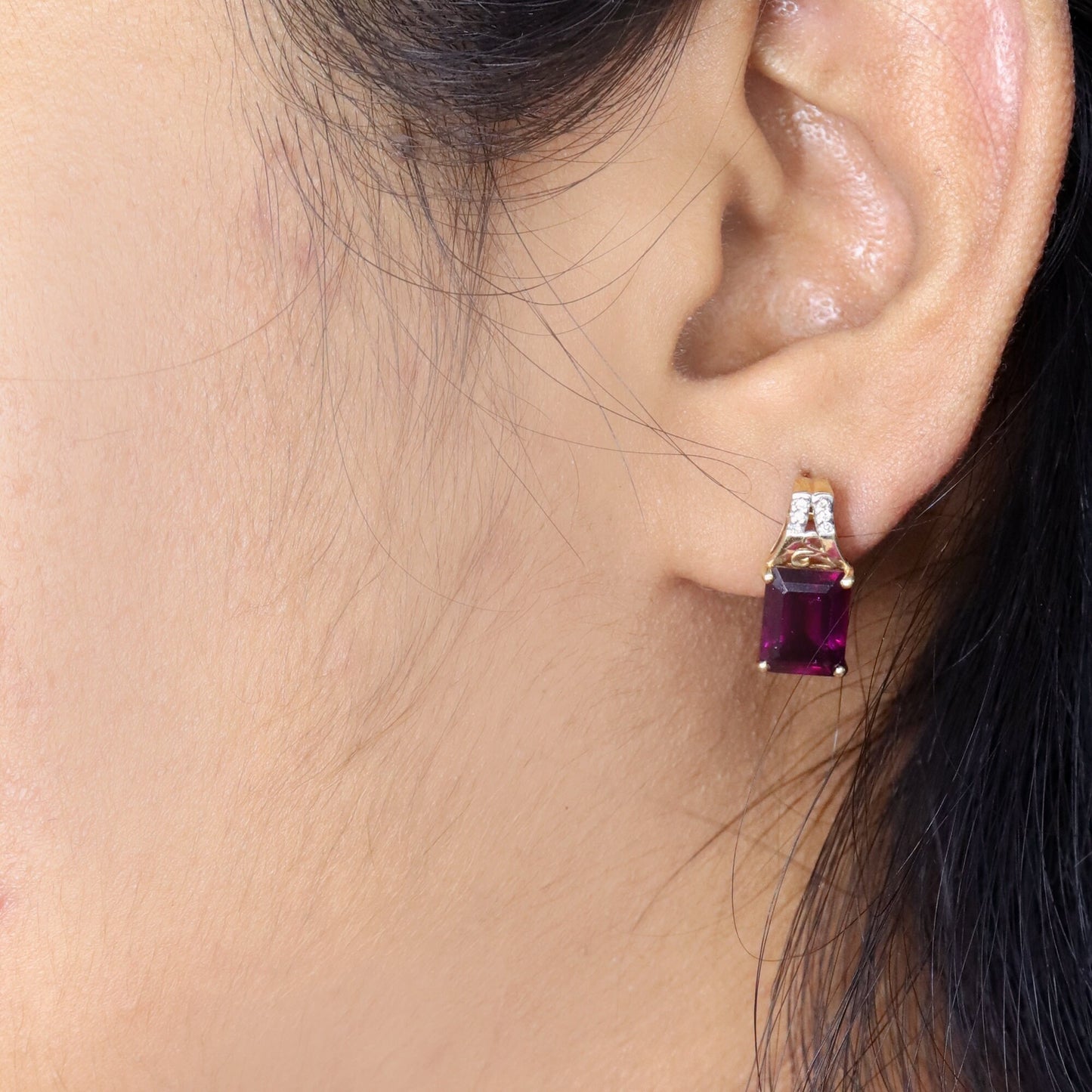 Rohdolite Garnet & Studs Yellow Earring 14K Gold