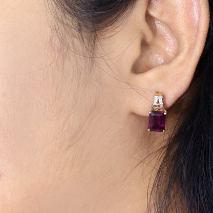 Rohdolite Garnet & Studs Yellow Earring 14K Gold