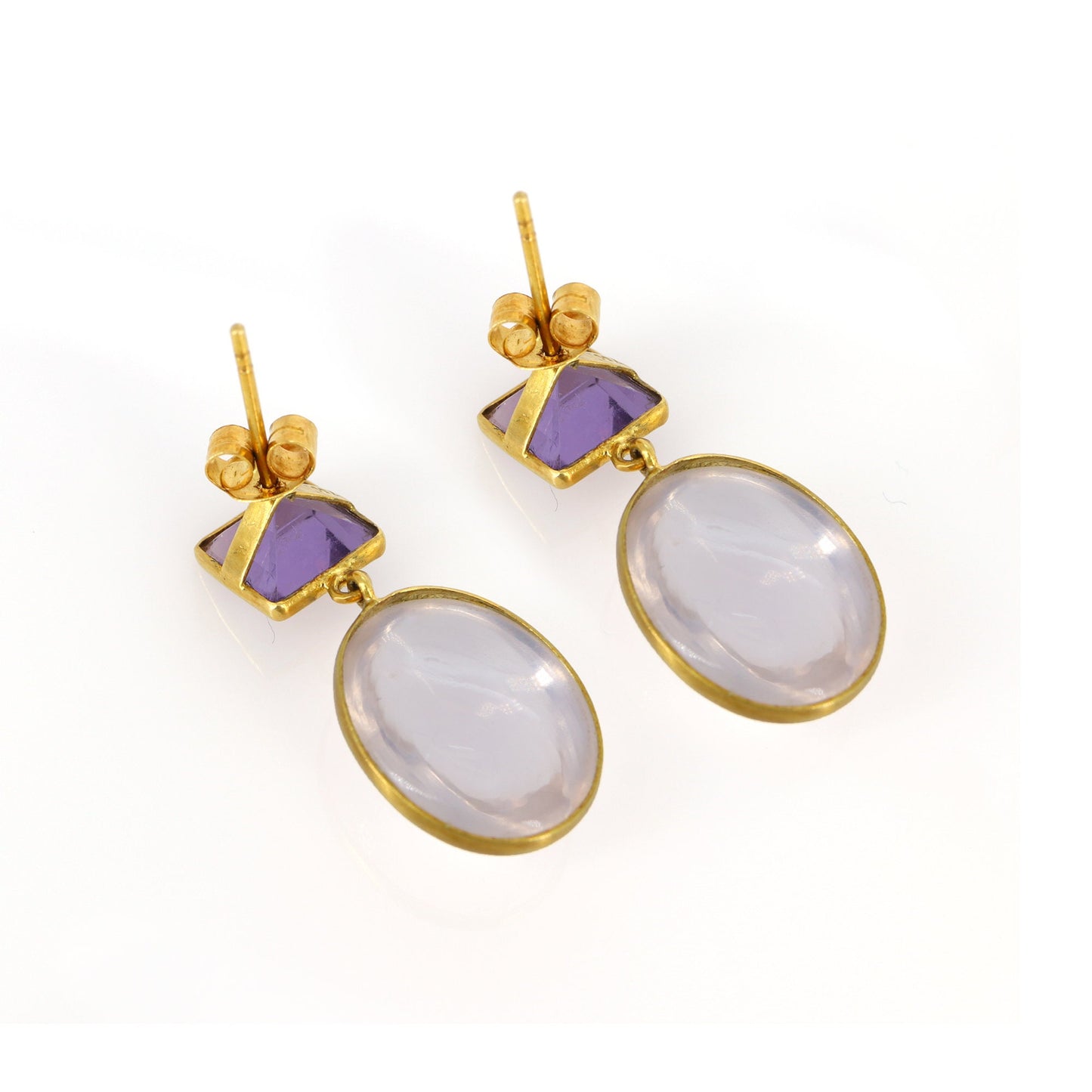 Amethyst & Rose Quartz Earring 18K Gold