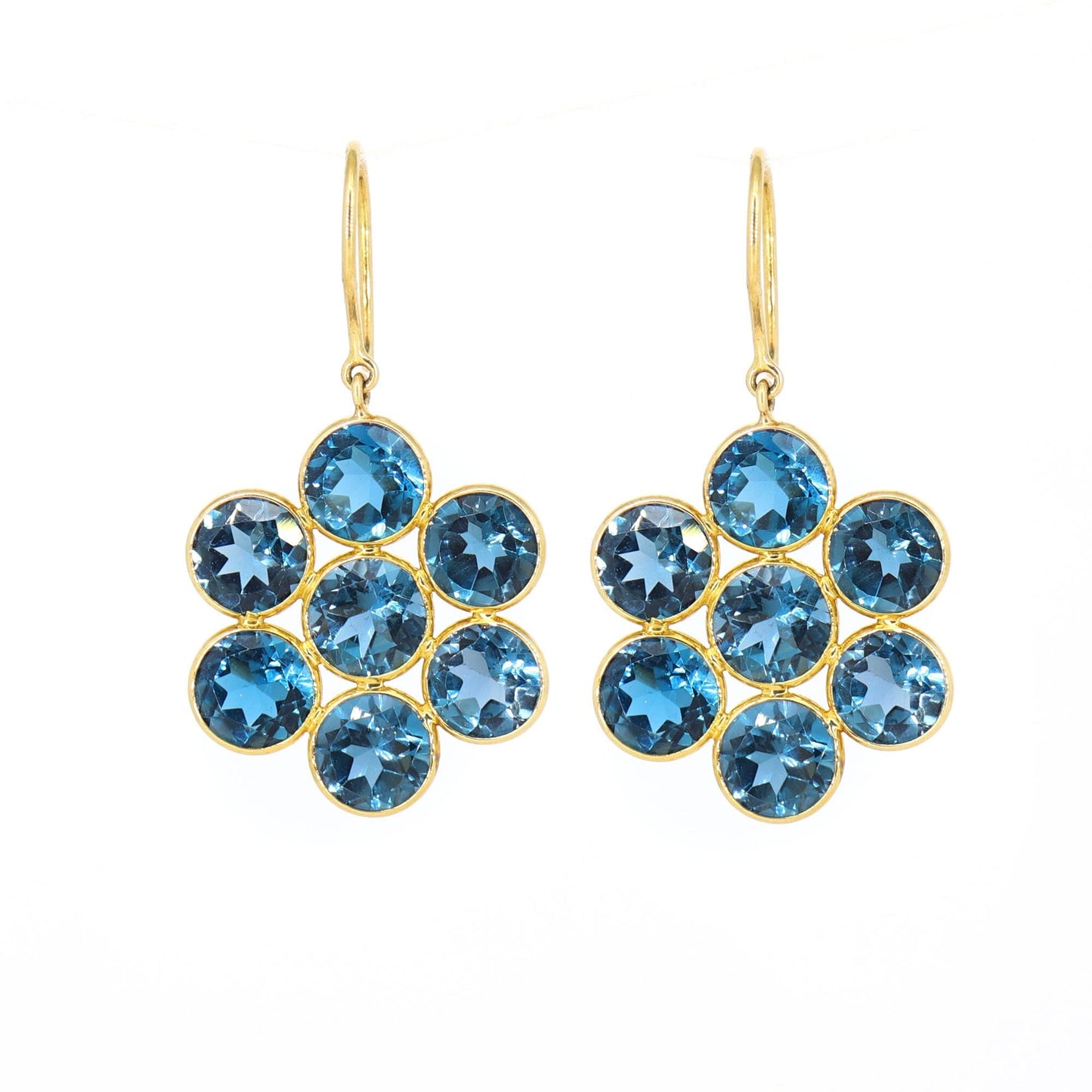 Flower Style Dainty London Blue Topaz Earring 18K Gold