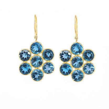 Flower Style Dainty London Blue Topaz Earring 18K Gold