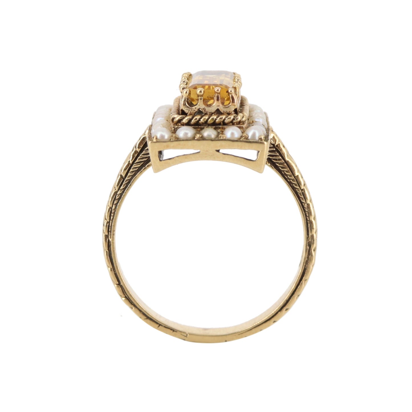 Vintage 9K Pearl & Citrine Cocktail Ring Gold