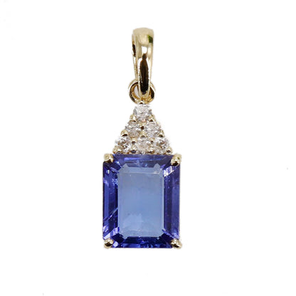 Halo & Tanzanite Yellow Emerald Shape Pendant 14K Gold