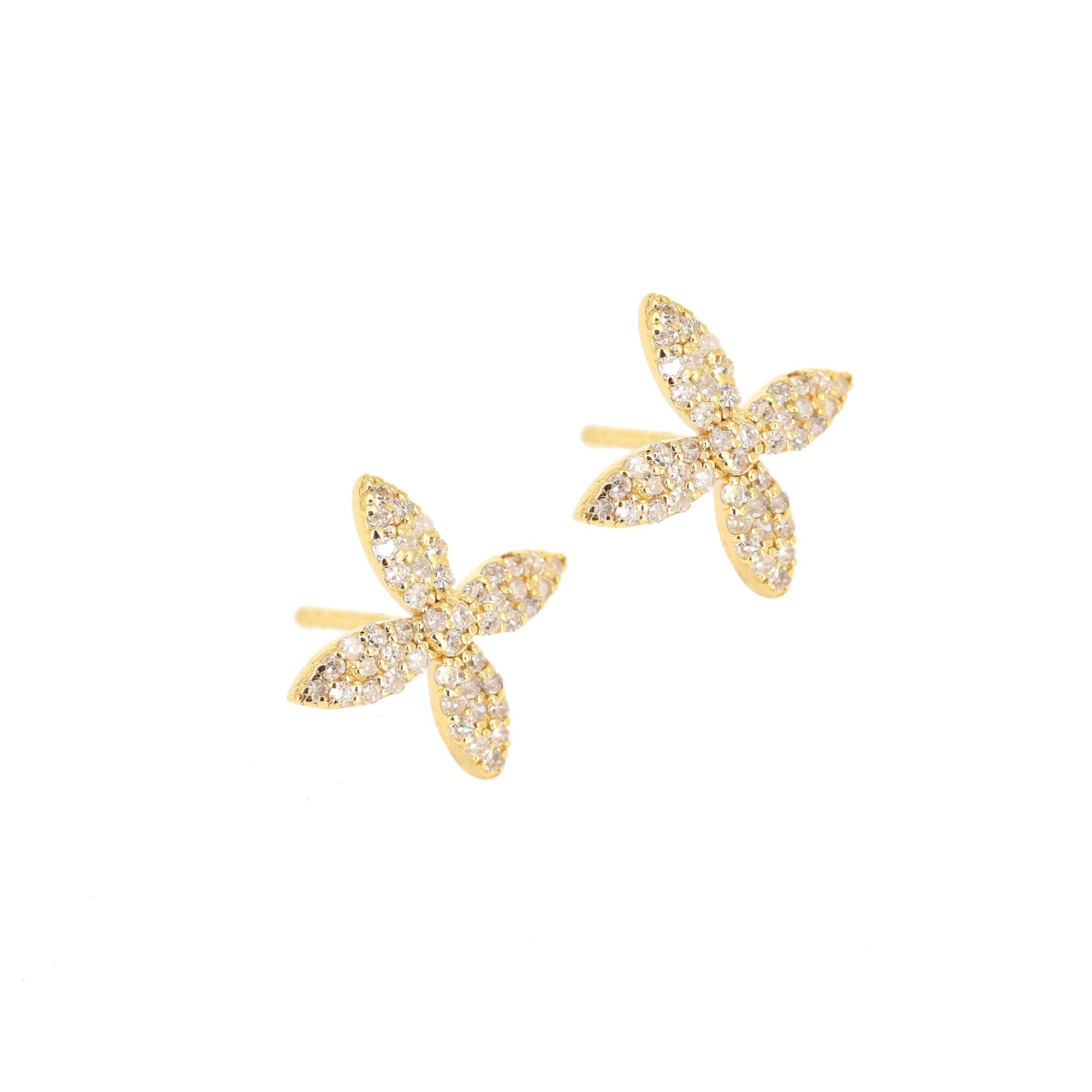 Yellow Cross Flower Stud Earring 14K Gold