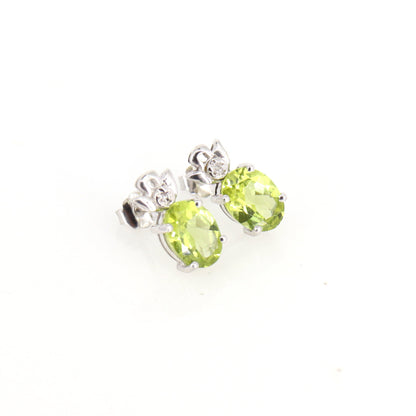 White Dainty Studs Peridot Birthday Oval Cut Peridot Green Gemstone Earring 14K Gold