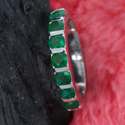 Eternity Emerald Band Ring Silver