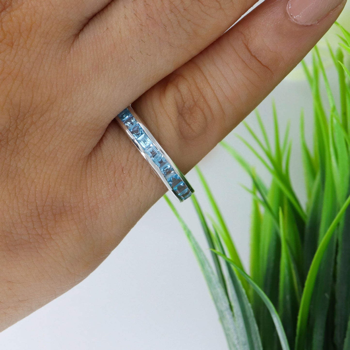 Blue Topaz Gemstone 925 Sterling Stackable Ring Silver