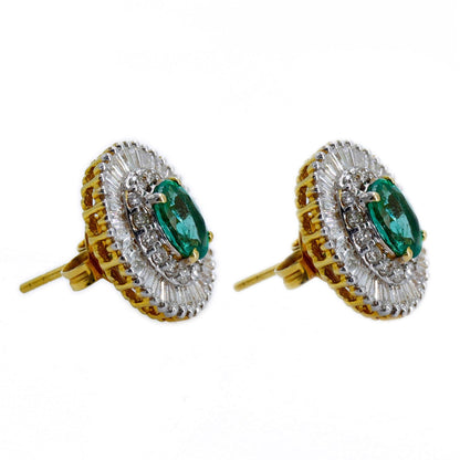 Yellow Studs Oval Cut Emerald & Tapered Baguette Cut Elegant Earring 18K Gold