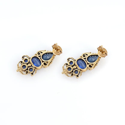 Pear Oval & Round Cut Blue Sapphire Gemstone Earring Gold