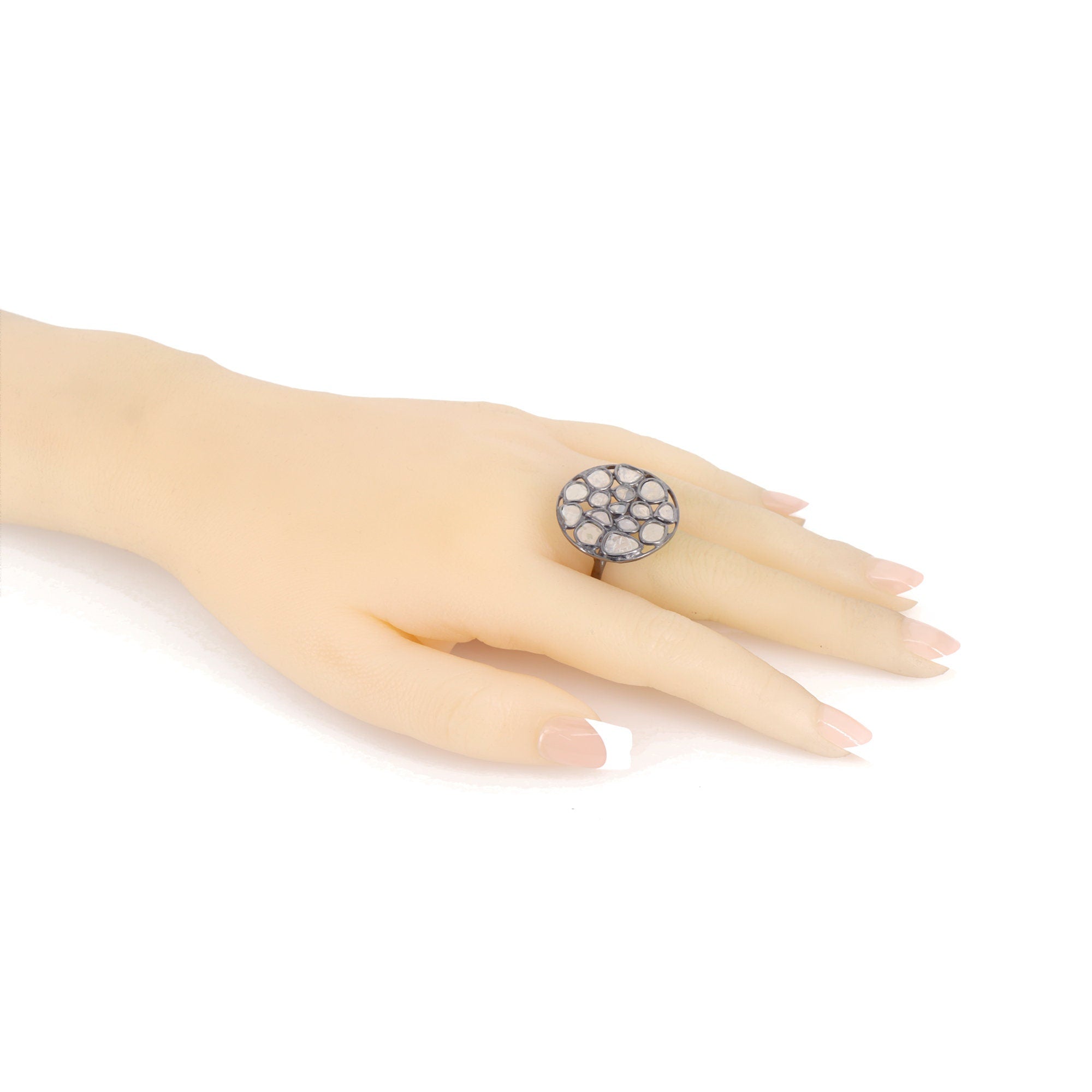 Rose Cut Polki Pave Jewelry Ring Silver