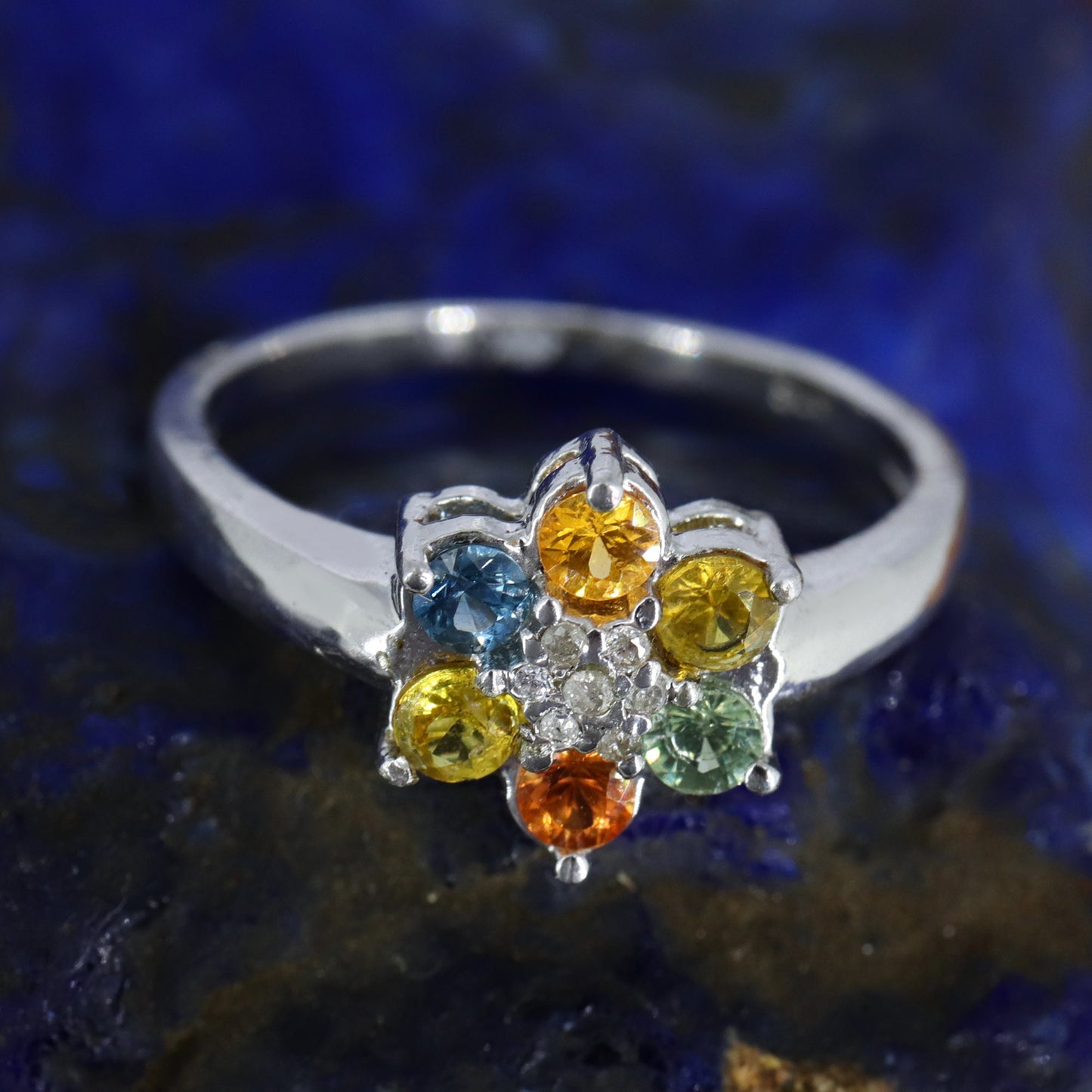 Round Cut Multi Sapphire & Ring Silver