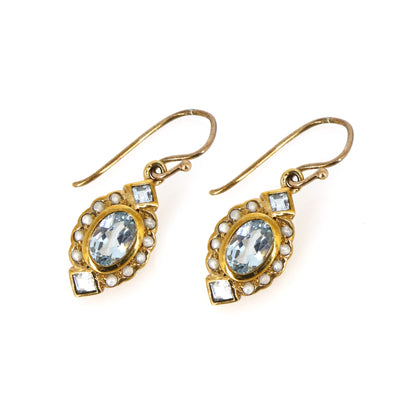 Rare Vintage Blue Topaz Jewel Drop Earring Gold