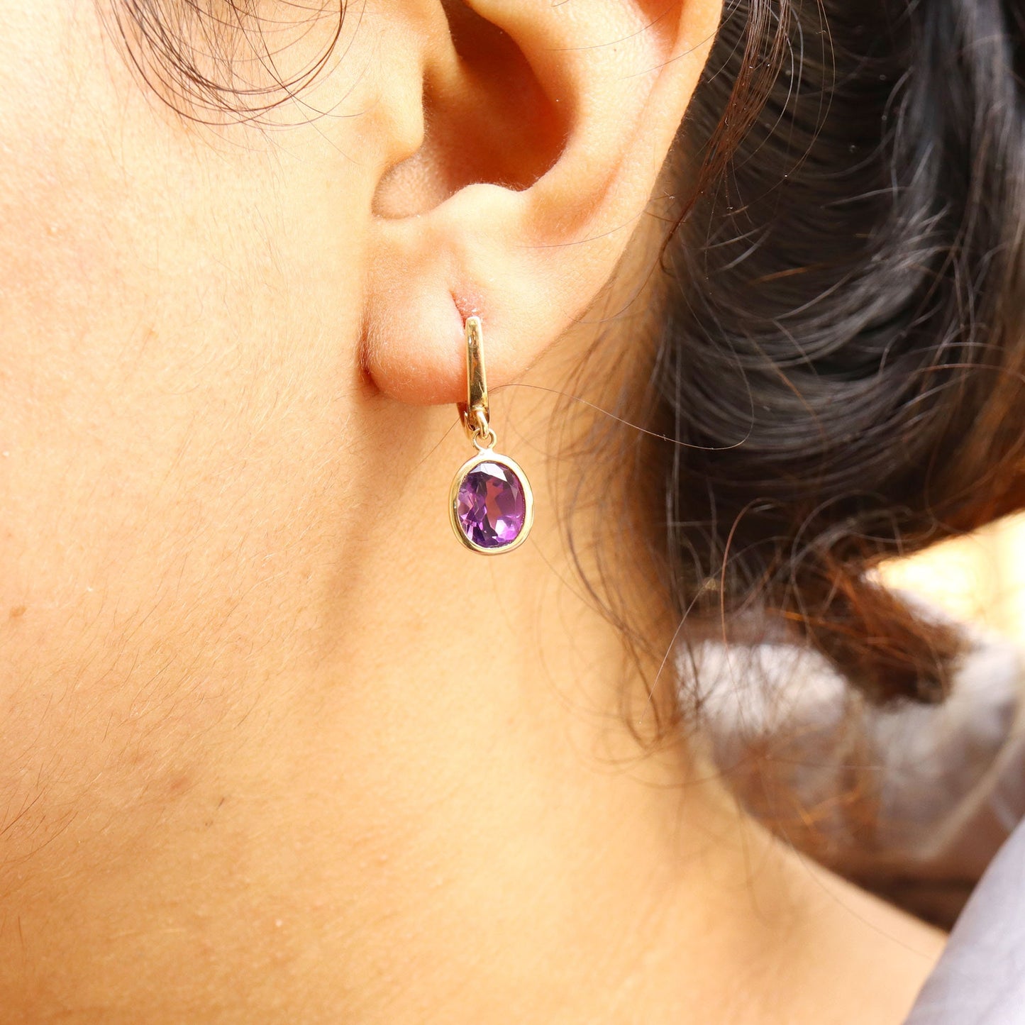 Tiny Amethyst Earring 14K Gold