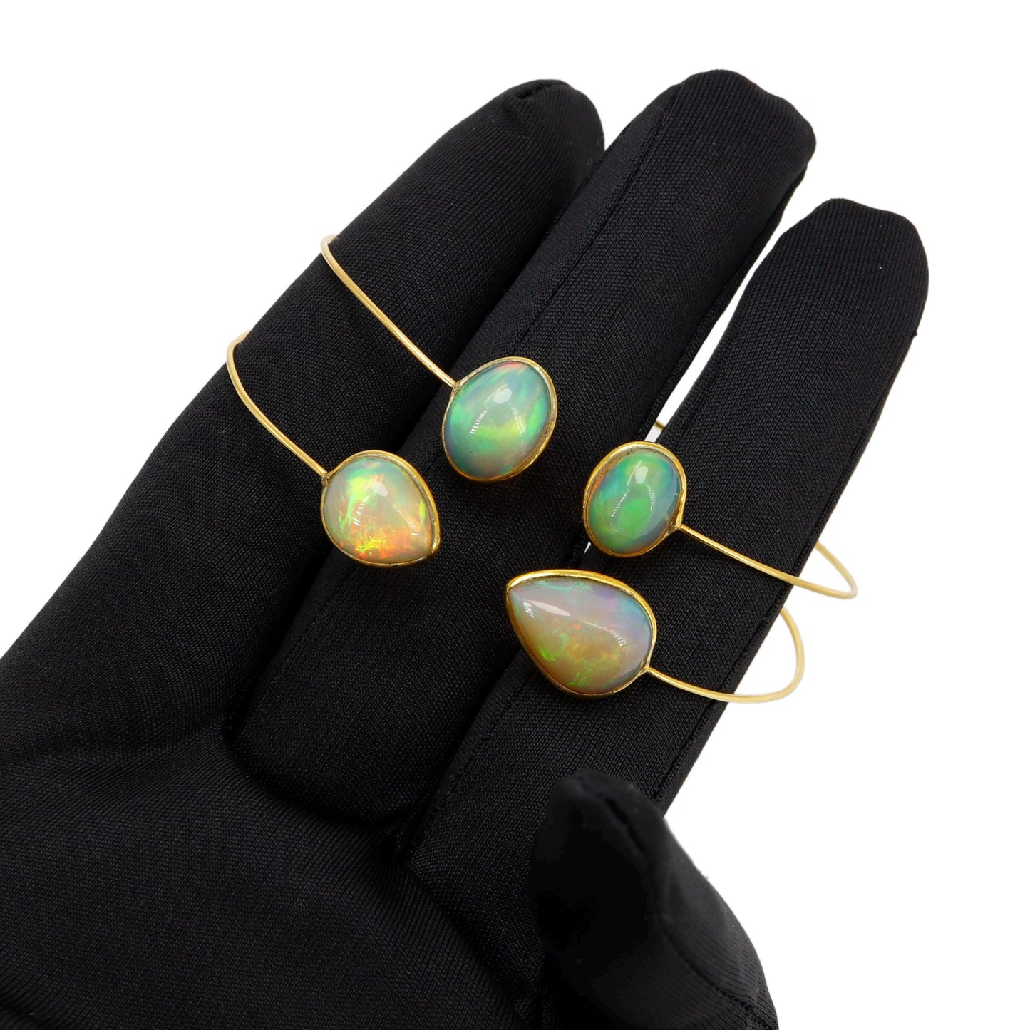 Oval Pear Shape Open Cuff Bangle Flexible Bangle Yellow Bangle Opal Finest Jewelry Anniversary 14K Gold