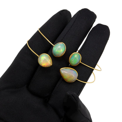 Oval Pear Shape Open Cuff Bangle Flexible Bangle Yellow Bangle Opal Finest Jewelry Anniversary 14K Gold