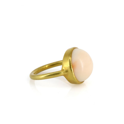 Antique Pink Coral Cabochon Ring 14K Gold