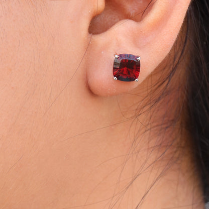 White Garnet Studs: Square Cushion January 18K Gold