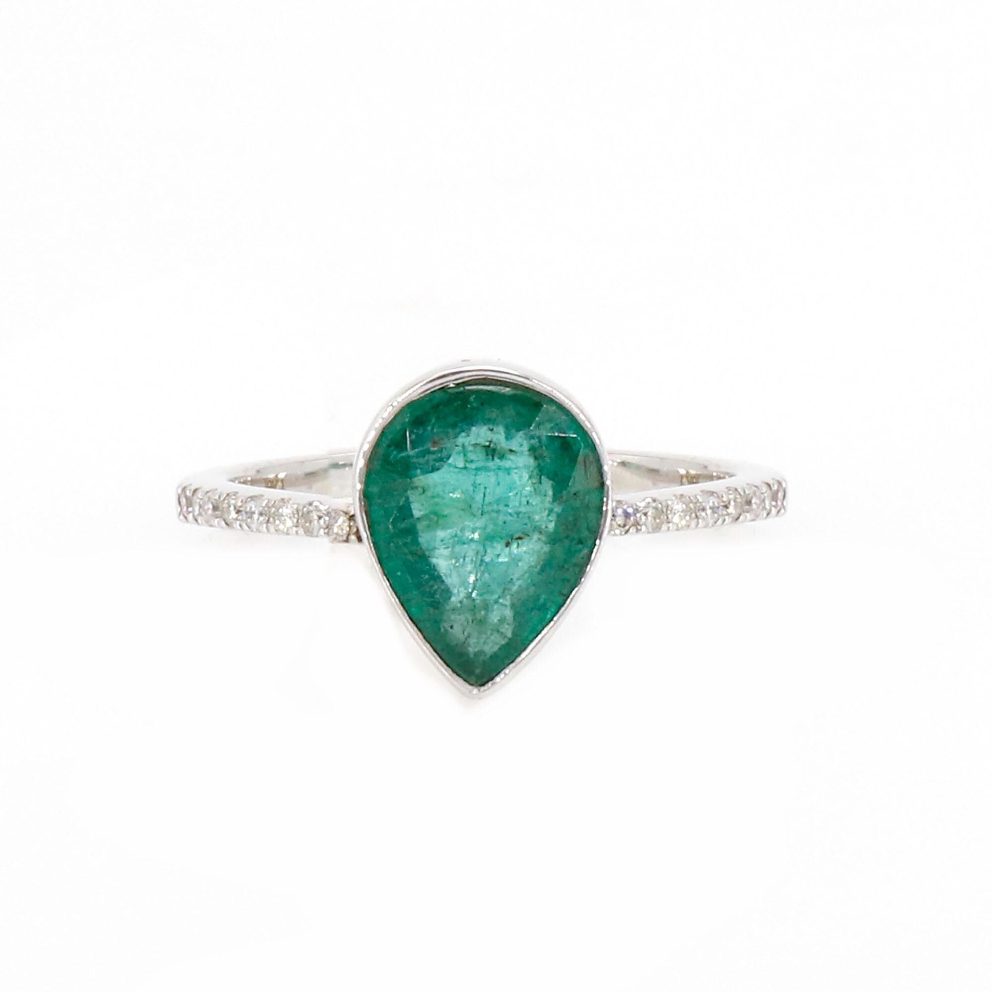 Unique Pear Shape Emerald & Round Shape Ring 18K Gold