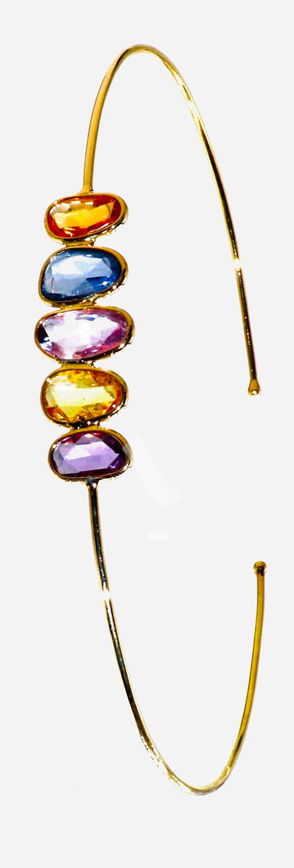 Beautiful Flexible Bangle Multi Sapphire Fine Jewelery Open Cuff Bangle Anniversary Multi Sapphire Rose Cut 18K Gold