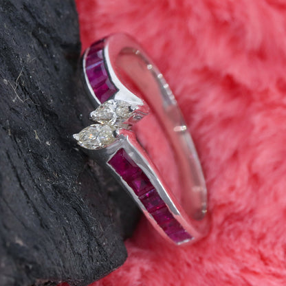 Marquise Cut Emerald Ruby Sapphire Ring Silver